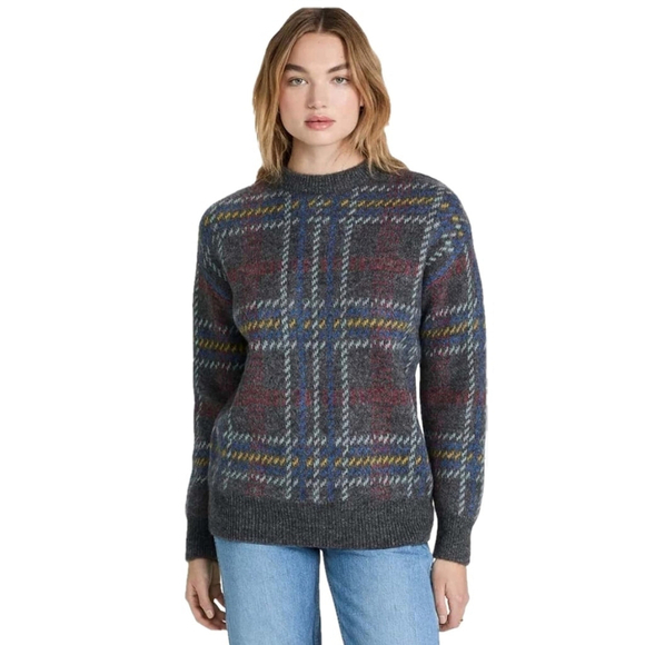 Re/Done 90s Oversized Crewneck Sweater Large Plaid - Picture 1 of 12